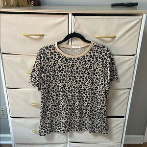 Zara Black and Cream Animal Print Short Sleeve Top